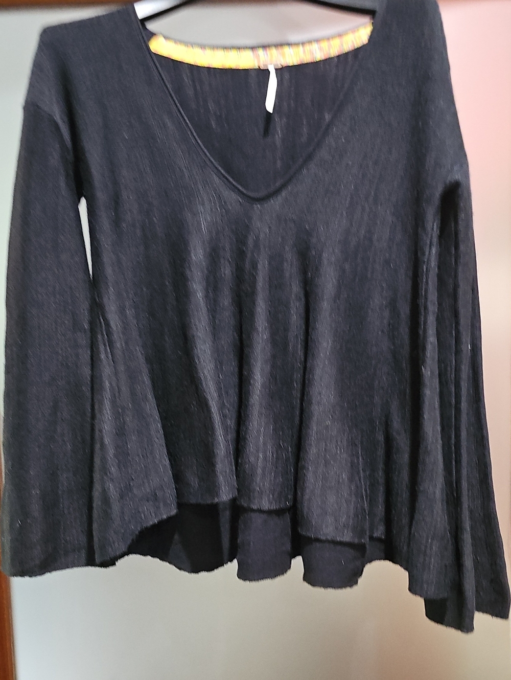 Free People Black V-Neck Long Sleeve Lightweight Sweater